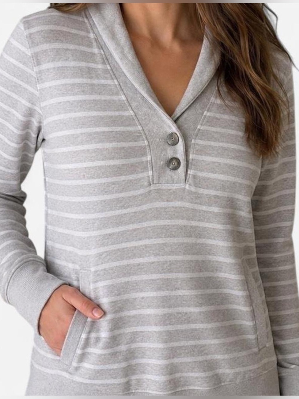 Banana Republic Light Tan & Cream Striped Shawl-Collar Pullover